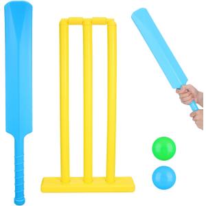 Abaodam Unisex Cricket Set with Plastic Bat Ball and Stumps for Kids Outdoor Beach and Backyard Sports Game Portable Interactive Toy for Hand-Eye Coordination and Family Fun
