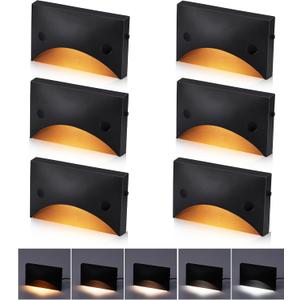 [6 Pack] Cloudy Bay Low Voltage LED Step Lights Outdoor, Surface Mount/J-Box Mount 2200K/2700K/3000K/4000K/5000K Selectable,12V-24V 3W Landscape Stair Lights,Aluminum,Metal Black