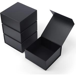 4 Pack 8x8x4 Inches Gift Boxes with Magnetic Closure Lids, Black Magnetic Box for Wedding, Groomsmen Bridesmaid Proposal, Birthdays, Mother's Day (Black(8x8x4 inch))