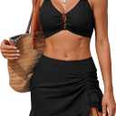 ZAFUL Women's High Waisted Bikini Sets Two Piece Swimsuit with Swim Skirt Tummy Control Bathing Suit String Swim Suits (Black, XL)