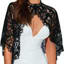 JAKAWIN Lace Capelets Wedding Shawl Wrap Formal Dressy Bridal Bolero Shrug for Women (2 Black)
