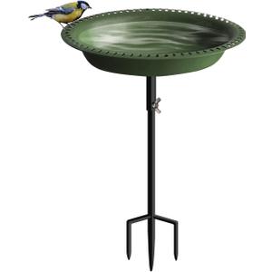 Koutemie 1- Gallon Detachable Freestanding Garden Bird Bath Bird Feeder Bowl with Metal Stake for Outdoor, Deep Green, 29 Inch