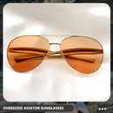 Oversized Aviator Sunglasses for Women Men 70s Trendy Sardine Big Sun Glasses Gold Metal Frame Shades (Gold/Clear Brown)