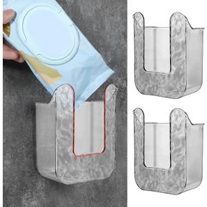 2 Pcs Kitchen Wipes Storage Box Dispenser,Acrylic Clear Wall-Mounted Tissue Box Holder, Wipes Dispenser for Bathroom,Flushable Wipe Container for Bathroom, Kitchen,Bedroom,Toilet,Home