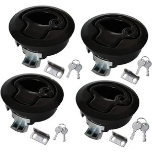 WJSKDQ 4PCS Boat Hatch Handle Round Boat Latches Flush Pull Slam Latch for Boat Hatch Lock Keyed Lock Black