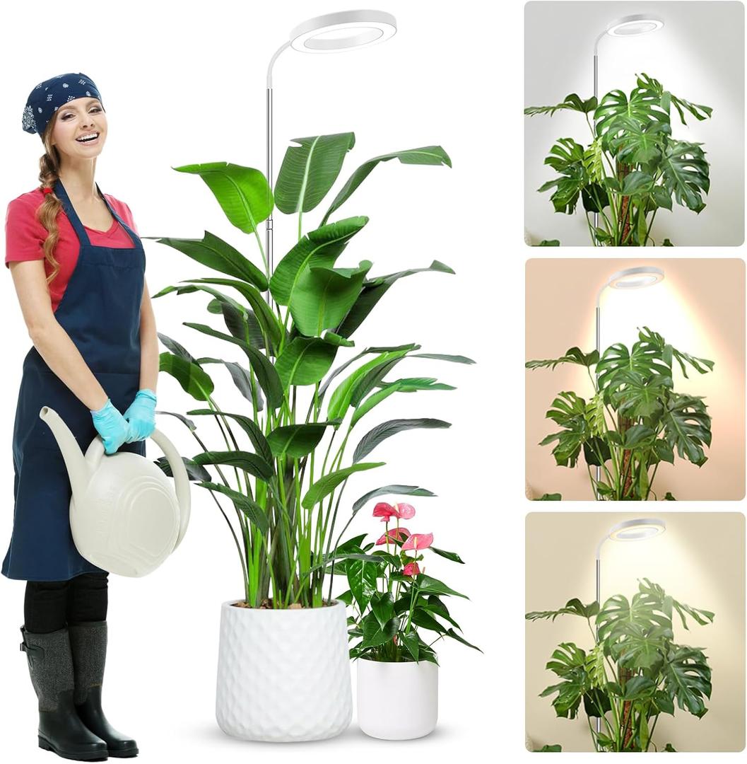 wolezek Grow Lights for Indoor Plants Full Spectrum, 80 LEDs 3 Colors Grow Light, 65in Large Plant Lights for Indoor Growing with 360Gooseneck, 6/12/16H Timer, 5 Brightness, Height Adjustable, White