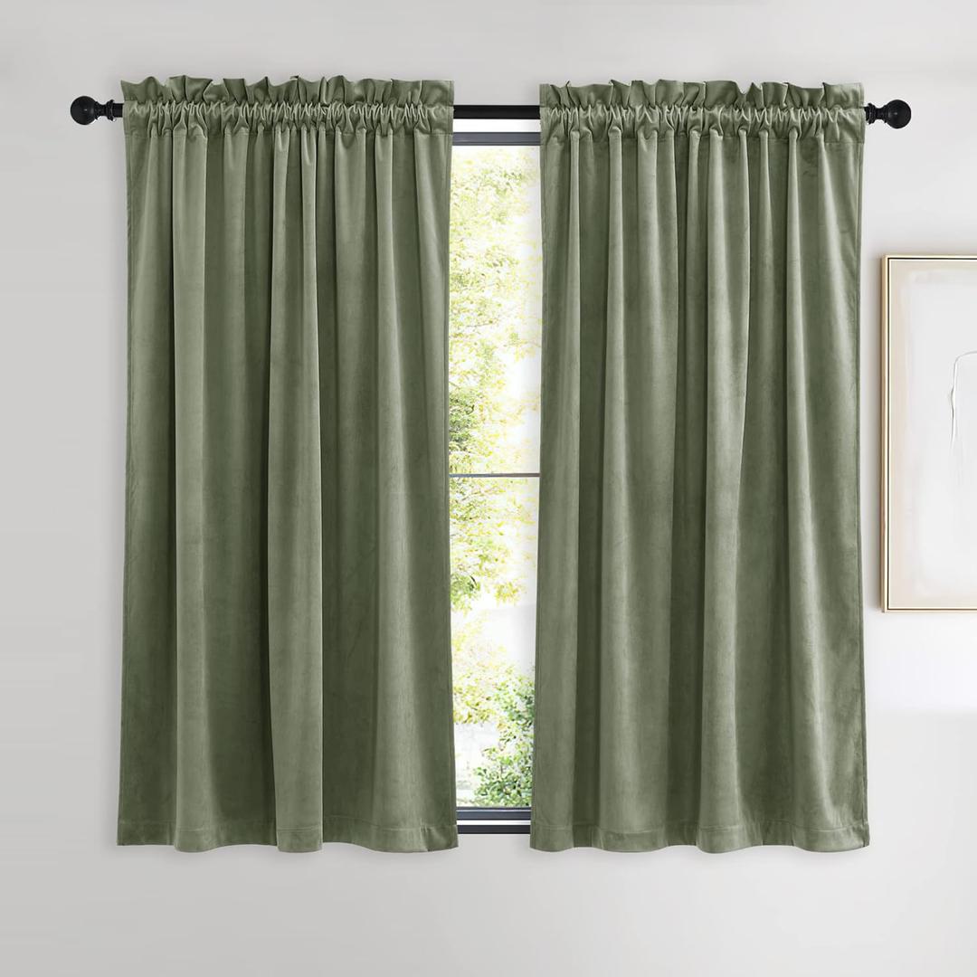 NICETOWN Sage Green Velvet Curtains 54 inches Long 2 Panels for Small Window, Elegant and Sleek Velvet Drapes for Cinema, Hall, Theatre (42-inch Wide)