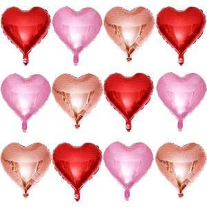 Lovoir 12 Pcs Red Heart Shape Foil Mylar Balloons 18 Inch Love Balloons for Valentine's Day Birthday Party Decorations Wedding Engagement Romantic Decor (Red & Pearl Pink & Rose Gold)