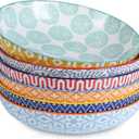 Selamica Porcelain 26 Ounce Pasta Bowls Set of 6, 8 inch Wide and Shallow Salad Bowls, Serving Bowls, Microwave & Dishwasher Safe, Sturdy & Stackable, Variety of Colors