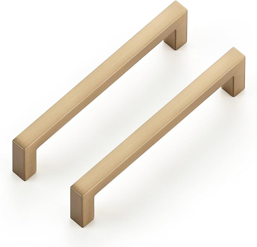 Ravinte Cabinet Handles Solid Slim Champagne Bronze 10 Pack 3-3/4 Inch Hole Center Square Bar Drawer Handles Kitchen Cabinet Pulls Drawer Kitchen Cabinet Hardware