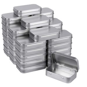 Metal Rectangular Empty Hinged Tins - Pack of 40 Silver Mini Portable Box Small Storage Kit & Home Organizer with lids craft containers 3-1/2''X2-1/2''X4/5''