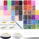 EuTengHao 14400pcs Tube Beads Kit, Glass Bugle Seed Beads Small Craft Beads for DIY Crafting Jewelry Making Supplies (7mm, 300 Per Color, 48 Colors)