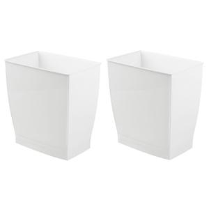 iDesign Small Plastic Bathroom Trash Can, Slim Rectangle Garbage Bin for Bedroom, Office, Dorm, 2-Pack, White