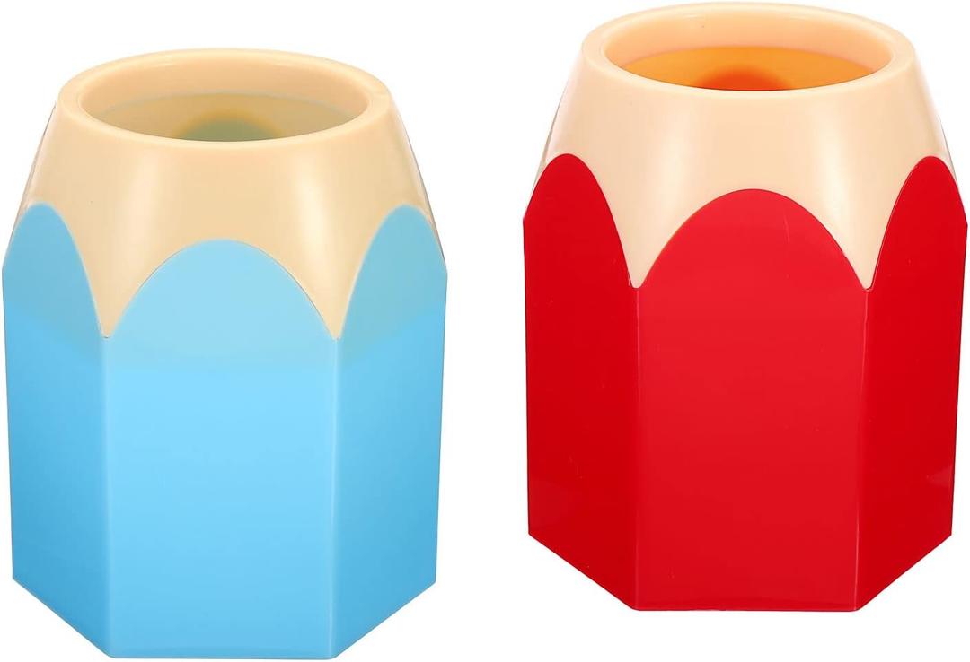 PATIKIL Pencil Holder, 2 Pack Pen Holder for Desk Cute Plastic Pencil Holder for Desk Pencil Holders Cup Organizer Pencil Shape, Blue Red