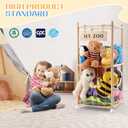 GLDZI Stuffed Animal Storage Zoo with Wheels, Wooden Stuffed Animal Organizer with Elastic Cords, Space Saving Toy Plushies Storage Holder for Playroom, Bedroom, Living Room(Burlywood, Small)