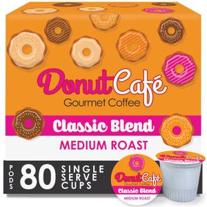 Donut Caf - Coffee Gourmet Pods, Classic Blend, Medium Roast Non-GMO, Gluten Free Compatible with Keurig K Cup Brewers Smooth & Delicious 80 Count (EXP 06/16/28)