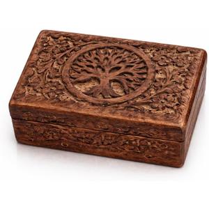 Great Birthday Gift Ideas Handmade Decorative Tree Of Life Wooden Jewelry Box Treasure Box Jewelry Organizer Keepsake Box Treasure Chest Trinket Holder Lock Box Watch Box, 6 x 4 Inch