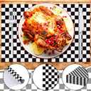 Lincia 100 Pcs Checkered Paper Placemats Birthday Party Supplies Disposable Placemats for Kids Baby Shower Men Party Decorations Favors 11 x 17 Inch(Black, White)