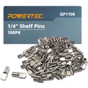 POWERTEC QP1106 1/4 Inch Shelf Pegs 100 pcs, Spoon Shaped Shelf Pins Support Pegs for Shelves, Kitchen Cabinet Shelf, Bookshelf, Closet and Furniture, Nickel Plated Shelf Holders Pegs