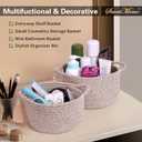 Small Gift Basket Empty Set of 2 - Little Cute Woven Rope Organizer Bins for Baby Shower Gifting, Makeup, Bathroom, Desk, Decorative Vanity - Pre-Shaped, Brown