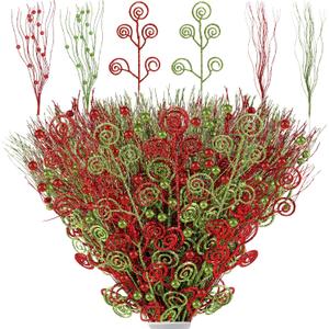 48 Pcs Red and Green Christmas Tree Decorations Ornaments Christmas Tree Filler Branches Christmas Picks Sticks for Tree