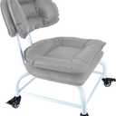 Rolling Stool Wide Seat with Back Rolling Chair 4 Wheels with Brakes for Home Office Garage Shop Waterproof Roller Seat Durable Steel Stand Light Gray (Middle)