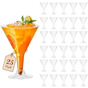 Losneg 25 Pack Plastic Martini Glasses Disposable 6.2 oz, Clear Plastic Martini Cocktail Cups Reusable, Bulk for Party, Wedding, Pool Events, Outdoor, Desserts