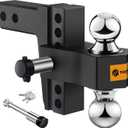 Tow Hitch- Fits 2.5'' Receiver Only, 6'' Drop/Rise Drop, Dual Ball (2'' X 2-5/16''), Adjustable Aluminum Trailer Hitch for Heavy Duty Truck -18,500 Gtw with Trailer Locks (Black)