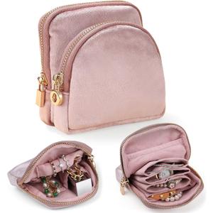 Small Travel Jewelry Case Set 2-in-1 Detachable Velvet Pouches, Portable Jewelry Organizer Bag for Rings Earrings Bracelets, Gift Box for Women (Blush Pink)