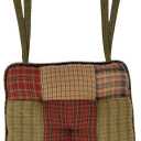 VHC Brands Tea Cabin Chair Pad Patchwork Log Cabin Country Rustic Lodge Design, Moss Green and Deep Red