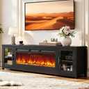 80" Fireplace TV Stand, 50 LED Electric Fireplace with WI-FI Enabled, Modern Entertainment Center Media Console with Adjustable Shelf & Glass Door for Living Room, Black