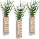 3 Pack Wood Wall Planter, Boho Wall Art for Entryway and Bathroom Decor, Modern Farmhouse Decor, Wall Decor Vase for Holding Fake Plants and Dried Flowers (Log Color-b)