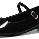 Coutgo Women's Mary Jane Flats Closed Square Toe Ballet Flat Dressy Comfortable Slip on Shoes (8, Black)