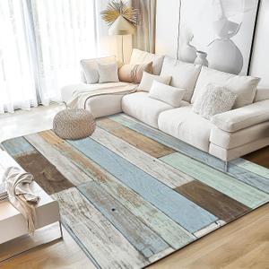 Area Rug 5x7 Washable Rug Low-Pile Machine Washable Wood Wall Texture Rugs for Living Room, Non-Slip Backing Indoor Floor Rugs Carpet for Bedroom Kitchen Laundry Home Office