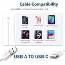 5 x Short Car Carpla Cable for iPhone 15, USB A to USB C for iPhone 15 Pro Max, Plus, Charger Cable for iPad Pro 12.9/11, 10th Gen, Air 5th/4th Gen, Mini 6th, AirPods Pro(2nd gen) Charging Cord (1.65ft)