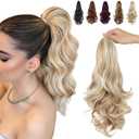FELENDY 15" Ponytail Extension Drawstring Curly Wavy Ponytail Extensions Clip in Long Pony Tails Hair Cute Synthetic Piece for Women Bleach Blonde mix Light Blonde