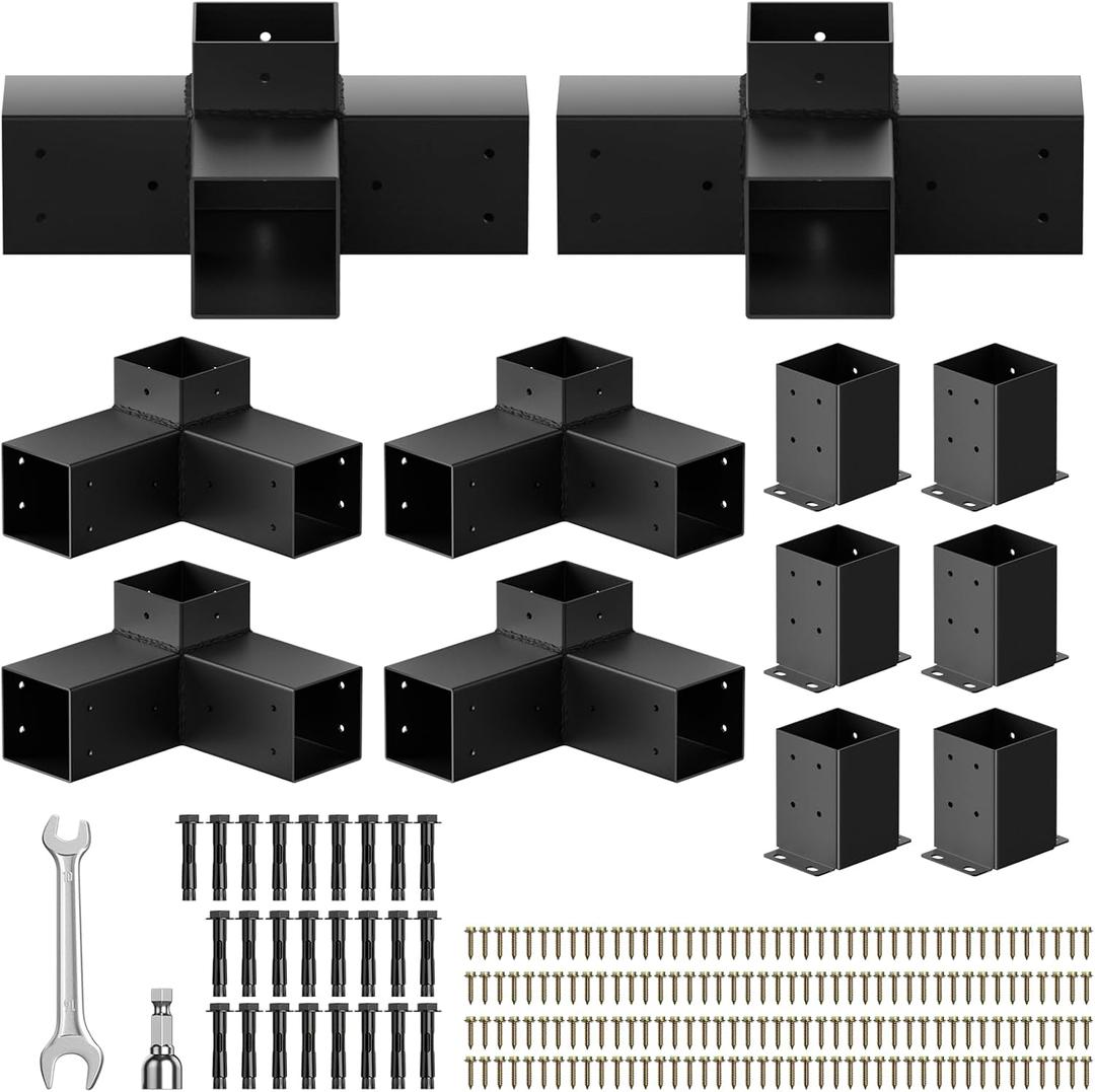 Pergola Kit, Pergola Bracket kit for 4"x 4" (Actual 3.5" X 3.5") Lumber, DIY Pergolas Brackets with 3-Way & 4-Way Corner Bracket, Gazebo Brackets Kits for Gardens, Pergolas, Courtyard (12 pc)