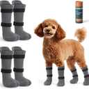 LOOBANI Small Dog Socks for Outside to Prevent Licking Paws, Dog Socks for Winter Snow/Hot Pavement, Dog Booties and paw Protectors for Senior Old Dogs, Outdoor Socks for Dogs with Straps (Gray), S