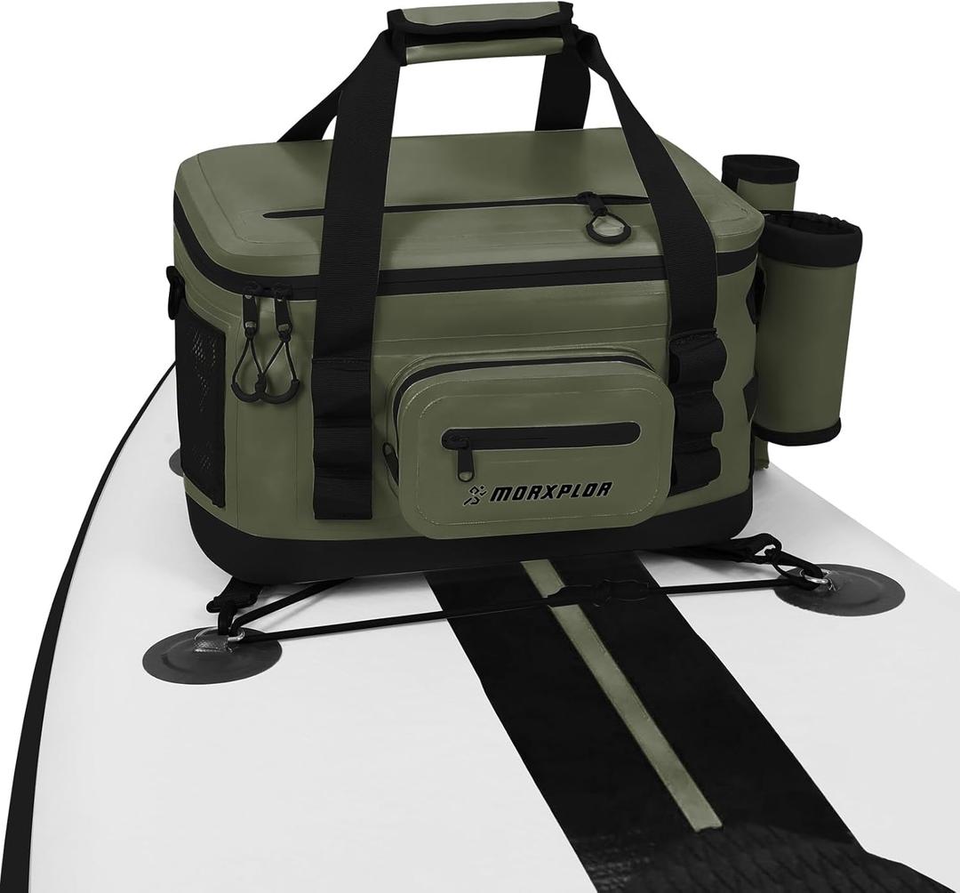 Waterproof Shell 24 cans Paddle Board Cooler Bag, Sup Deck, Kayak Cooler Bag Accessories (Army Green)