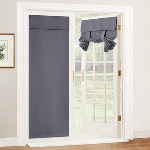 RYB HOME French Door Curtains 84 inches Long - Privacy Blackout Window Curtains Tie up Blind for Patio Sliding Glass Door Living Room Bedroom, W 34 x L 84 inch, Grey, 1 Panel