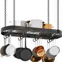 CHOEZON 31.7-Inch Hanging Pot Rack, Space-Saving Pot Hanger for Kitchen, Ceiling Pan Hanging Rack with 16 Detachable S Hooks, Sturdy Metal Frame, Industrial Style, Charcoal Black and Black TPR09BC