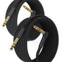 6.35mm TRS Instrument Cable 30FT 2-Pack,Right Angle 90 Degree 1/4 Inch Male Jack Stereo Audio Cord,6.35 Balanced Line Lead for Electric Guitar,Bass,Keyboard,Mixer,Amplifier/AMP,Speaker,Equalizer (Black)