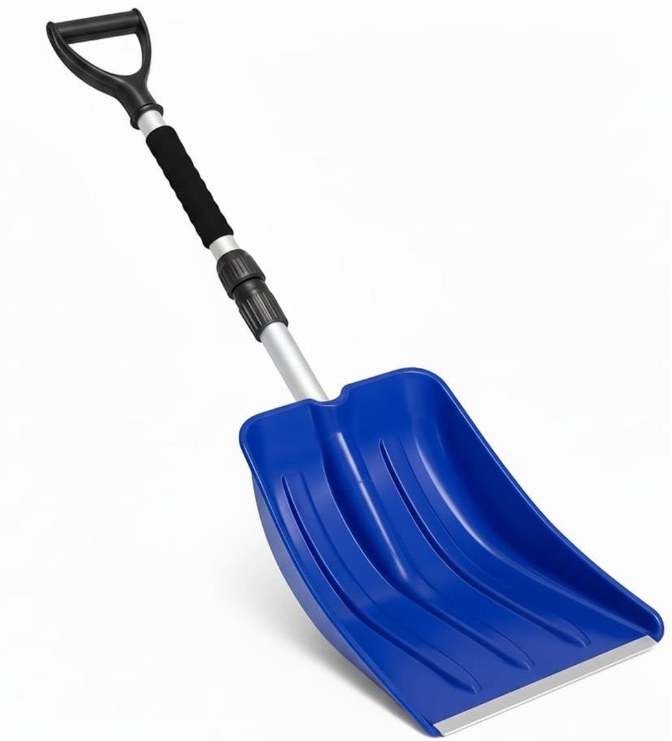 Snow Shovel for Kids Toddler - Lightweight Plastic Blade with Heavy Duty Metal Handle and Comfort D-Grip, 32 Inch Detachable Snow Shovel for Car, Driveway, Garden, Camping, Beach, Emergency Use, Blue