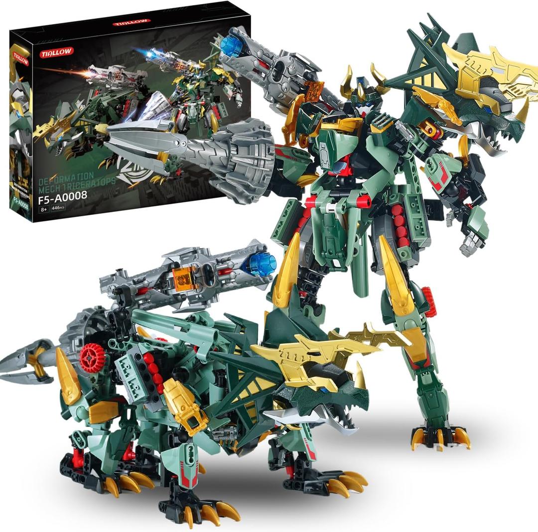 TIALLOW 2 in 1 Triceratops Mech Building Blocks Sets,Dinosaurs Transform Robot Building Toys,Dinosaurs Mecha Building Kits Robotics Model, for Boys, Adult Age 8-14 (Triceratops)