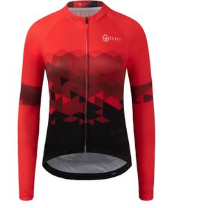 GCRFL Women's Cycling Jersey Long Sleeve Biking Cycling Shirt with 3+1 Zipper Pocket Breathable Quick Dry Bicycle Jersey (Large, Red)