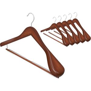StorageWorks 6 Pack Wooden Hangers, Extra Wide Shoulder Wood Hangers with Locking Bar for Suit, Shirt, Coat, Pants, Walnut Color