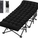 Oversized Folding Camping Cot 32inch w/Mattress, Heavy Duty Portable Sleeping Cot with Carry Bag, Double Layer Oxford Travel Camp Cots for Outdoors & Indoors, Suit for Adults Kids Black 