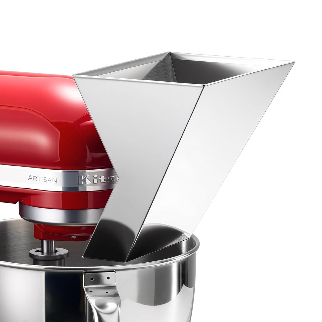 Metal Flour Funnel for KitchenAid Mixer - Stainless Steel Attachment Compatible with KitchenAid 4.5 & 5 Quart Tilt-Head Stand Mixers, Anti-Splash, Easy to Clean