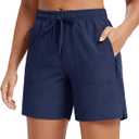 MAGCOMSEN Women's 5" Hiking Shorts UPF 50+ Quick Dry Lightweight Athletic Running Golf Summer Casual Shorts with Pockets (Blue, XL)