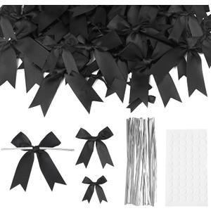 Oubest Black Bows for Gift Wrapping, 60 PCS 1.57", 2.5" & 3.5" Satin Ribbon Gift Wrap Bows with Twist Tie for Christmas,Birthdays,Baby Shower,Weddings,Crafts,Holiday Presents,Party Decorations, Black